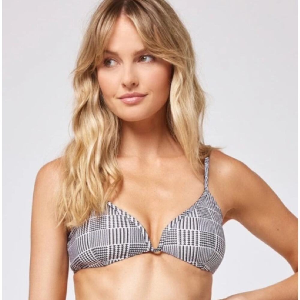 L‎ Space Womens Bikini Top Large Black White Helena Glen Plaid Preppy Coastal